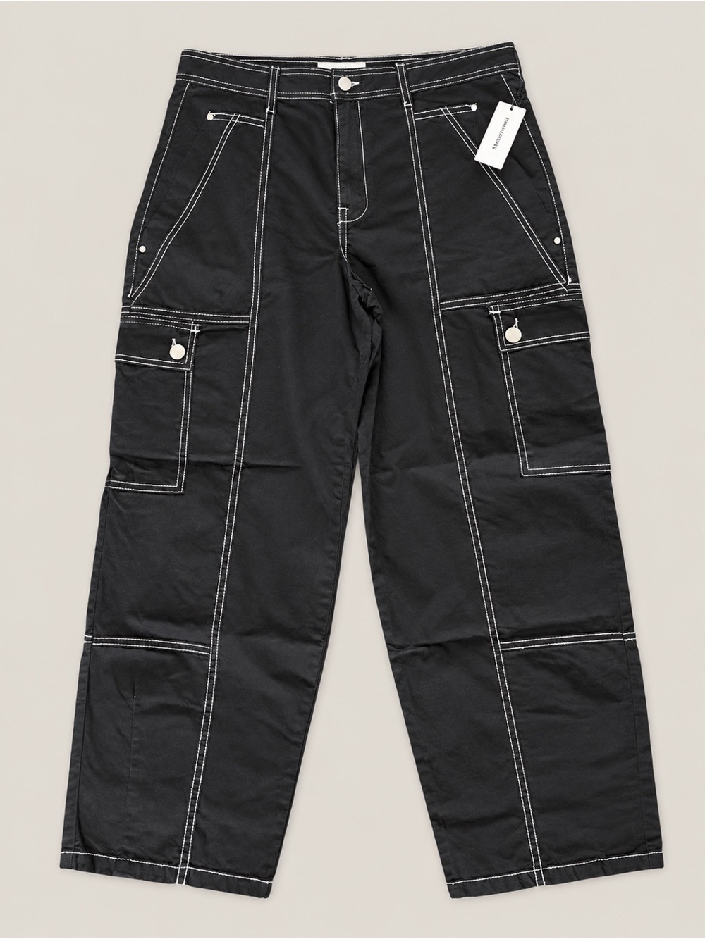 Anthropologie NWT Black Contrast Stitch Cargo Utility Pants Size 6